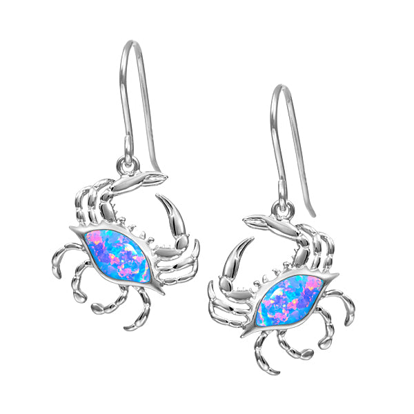 Crab Earrings with Larimar or Opal Gemstones - Sterling Silver