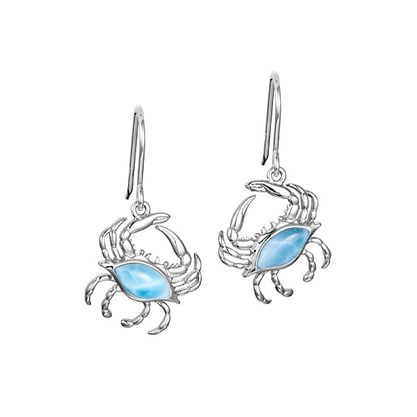Crab Earrings with Larimar or Opal Gemstones - Sterling Silver