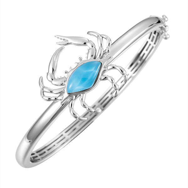 Larimar Blue Crab Bangle - Sterling Silver