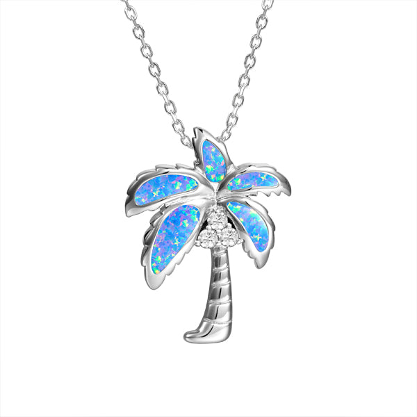 Palm Tree Necklace with Gemstone Fronds - Sterling Silver