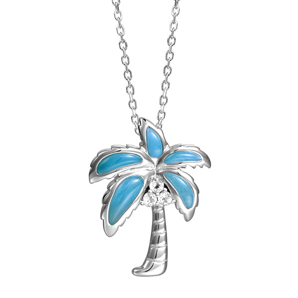 Larimar Palm Tree Necklace - Sterling Silver