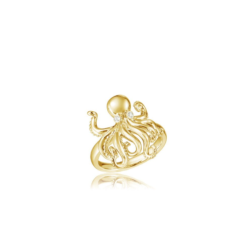 Octopus with Diamond Eyes - 14k Yellow Gold