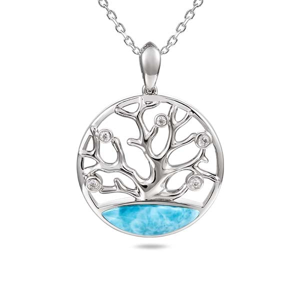 Larimar and Aquamarine Seascape Necklace - Sterling Silver