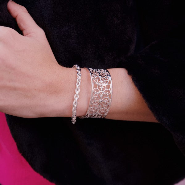 Heart Scroll Cuff - Sterling Silver