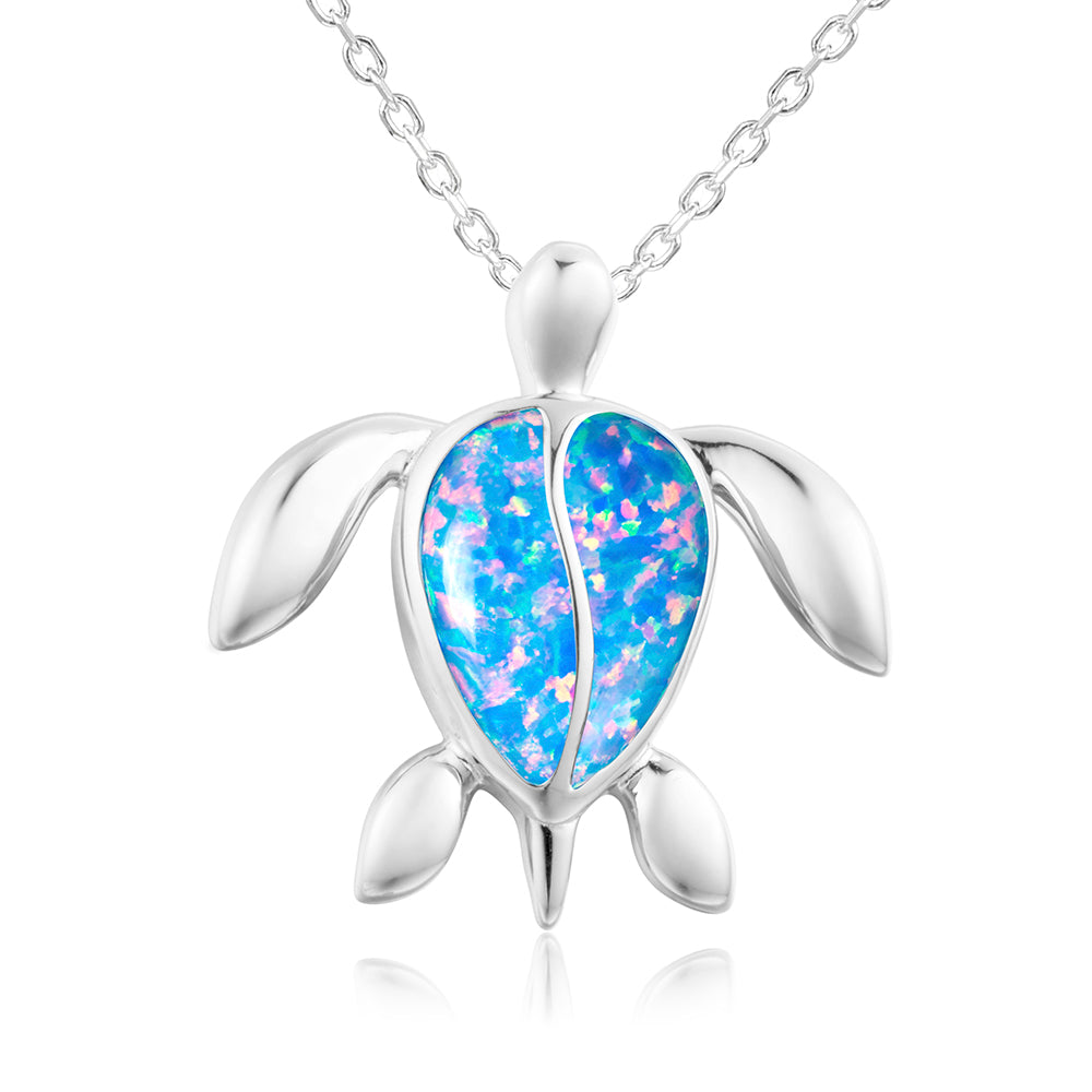 Turtle Necklace with Larimar or Opal - Sterling Silver