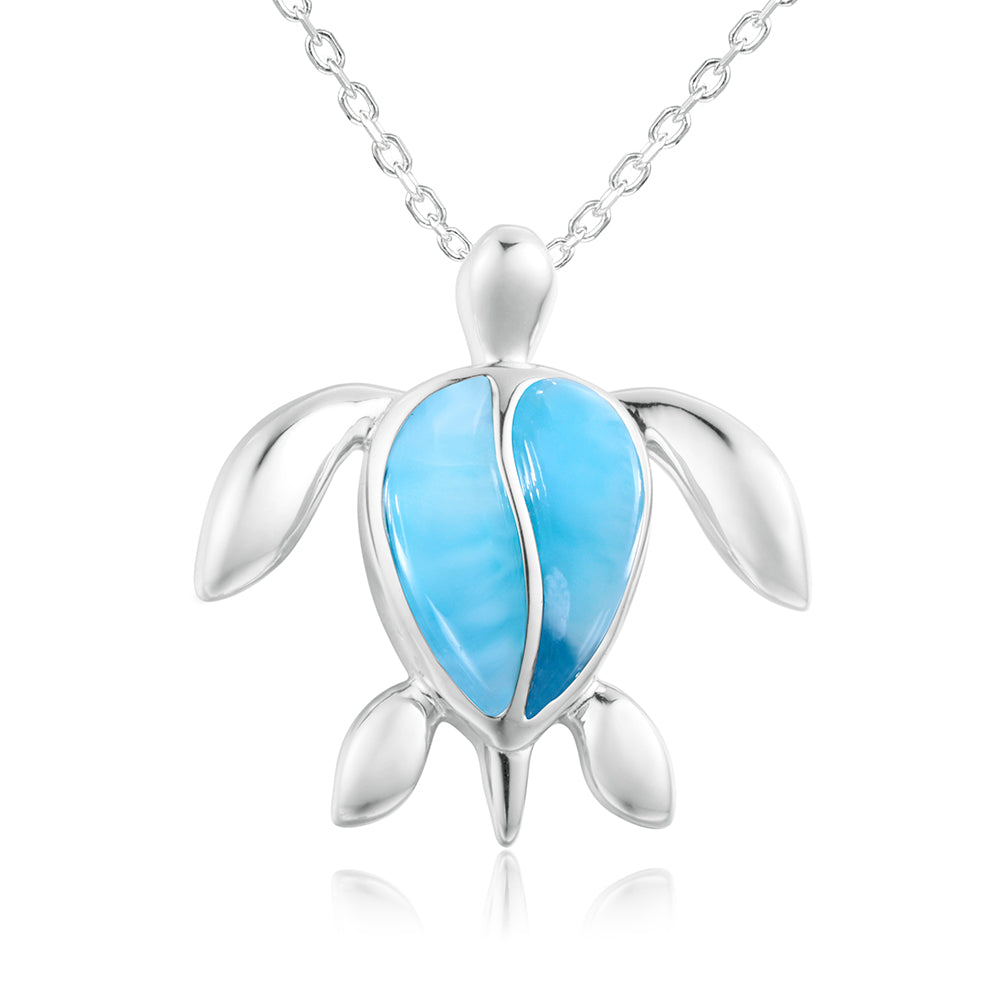 Turtle Necklace with Larimar or Opal - Sterling Silver