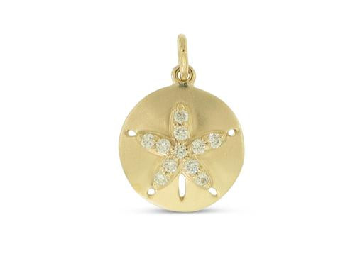 Diamond Sand Dollar Pendant - 14k Yellow Gold