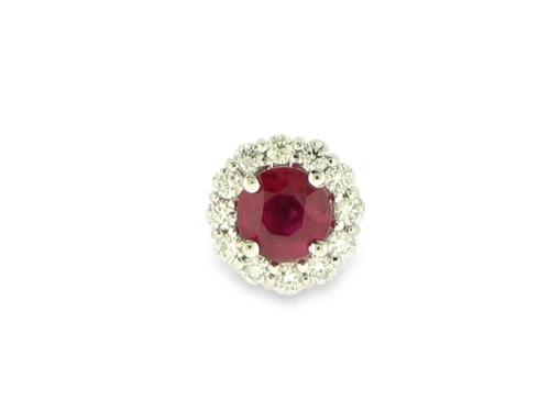 Ruby and Diamond Halo Pendant - 14k White Gold