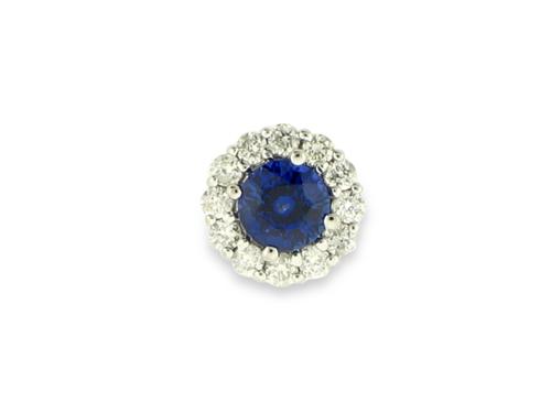 Sapphire and Diamond Halo Pendant - 14k White Gold