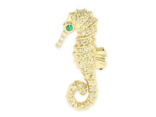 Diamond Seahorse Pendant - 14k Yellow Gold