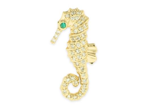 14k Diamond Seahorse Pendant with Emerald Eye