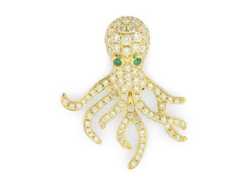 14ky Diamond Octopus with Emerald Eyes