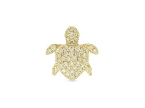 Diamond Encrusted Sea Turtle Pendant - 14k Yellow Gold
