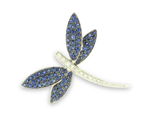 Sapphire and Diamond Dragonfly Pendant - 14k White Gold