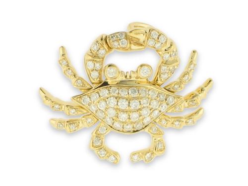 Diamond Blue Crab Pendant - 14k Yellow Gold