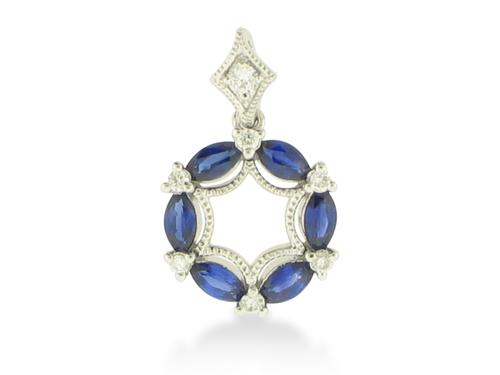 Marquise Sapphire and Diamond Pendant - 14k White Gold