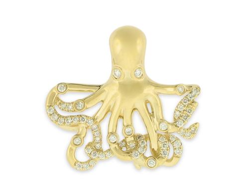 Diamond Octopus Pendant - 14k Yellow Gold