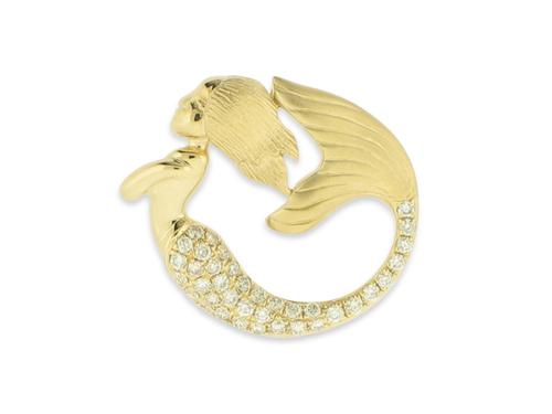 Dancing Mermaid Diamond Pendant - 14k Yellow Gold