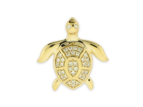 Diamond Turtle Slide Pendant - 14k Yellow Gold