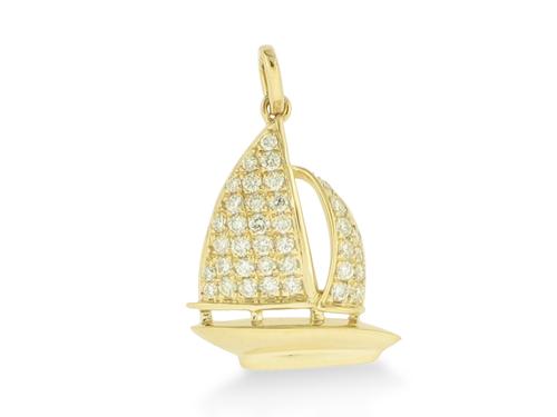 Diamond Sailboat Pendant - 14k Yellow Gold
