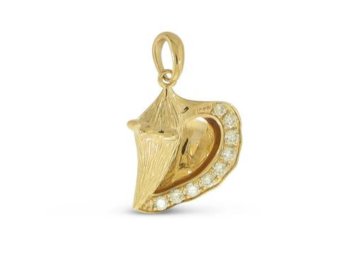 Diamond Conch Shell Pendant - 14k Yellow Gold