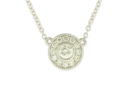 Diamond Halo Necklace - 14k White Gold