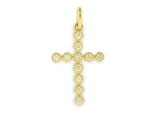 Diamond Bezel Cross - 14k Yellow Gold