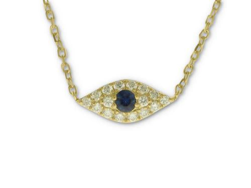 Sapphire and Diamond Evil Eye Necklace - 14k Yellow Gold