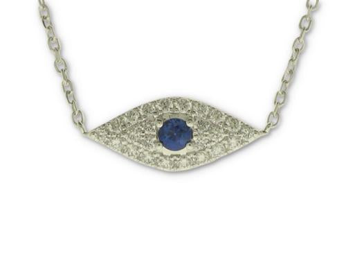 Diamond and Sapphire Evil Eye Necklace - 14k White Gold