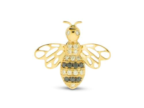 Black Diamond Bee Pendant - 14k Yellow Gold
