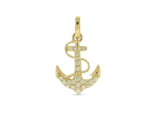 Diamond Anchor Pendant - 14k Yellow Gold