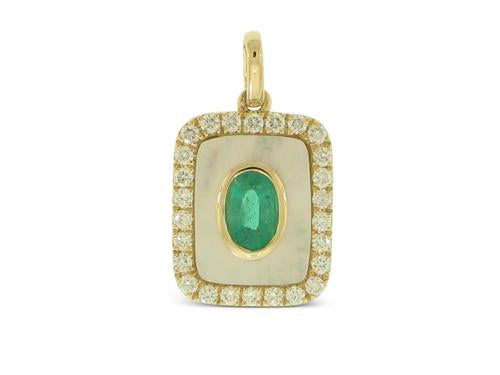 Rectangular Colored Gemstone and Diamond Pendant - 14k Yellow Gold