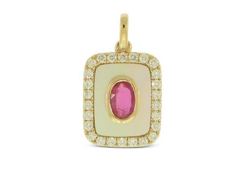 Rectangular Colored Gemstone and Diamond Pendant - 14k Yellow Gold
