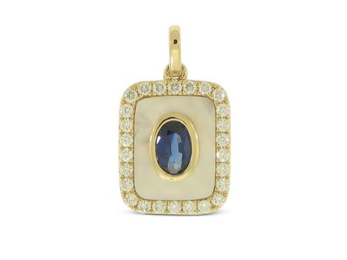 Rectangular Colored Gemstone and Diamond Pendant - 14k Yellow Gold