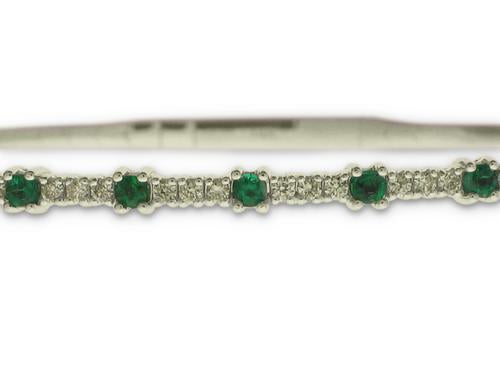 Emerald and Diamond Bangle - 14k White Gold