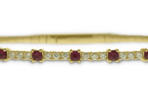 Ruby and Diamond Bangle - 14k Yellow Gold