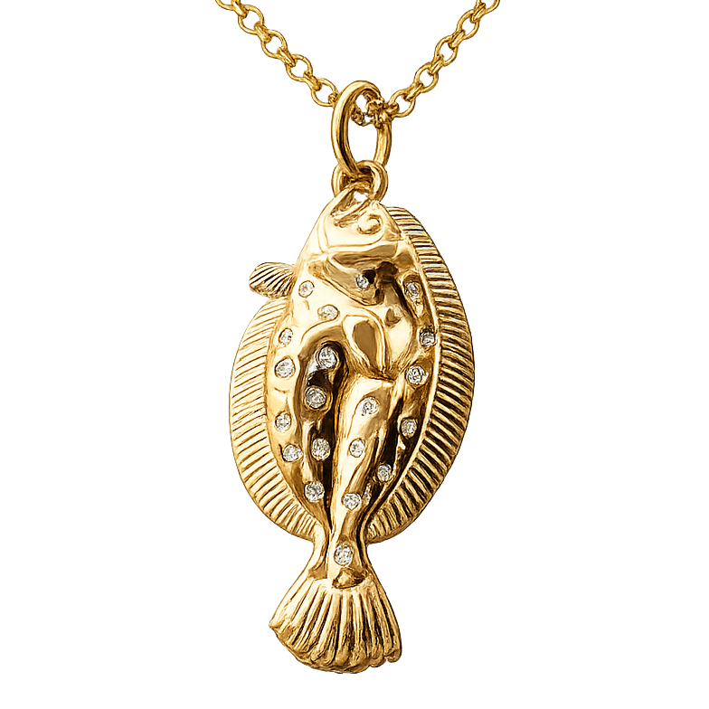 Diamond Flounder Pendant - 14k Yellow Gold