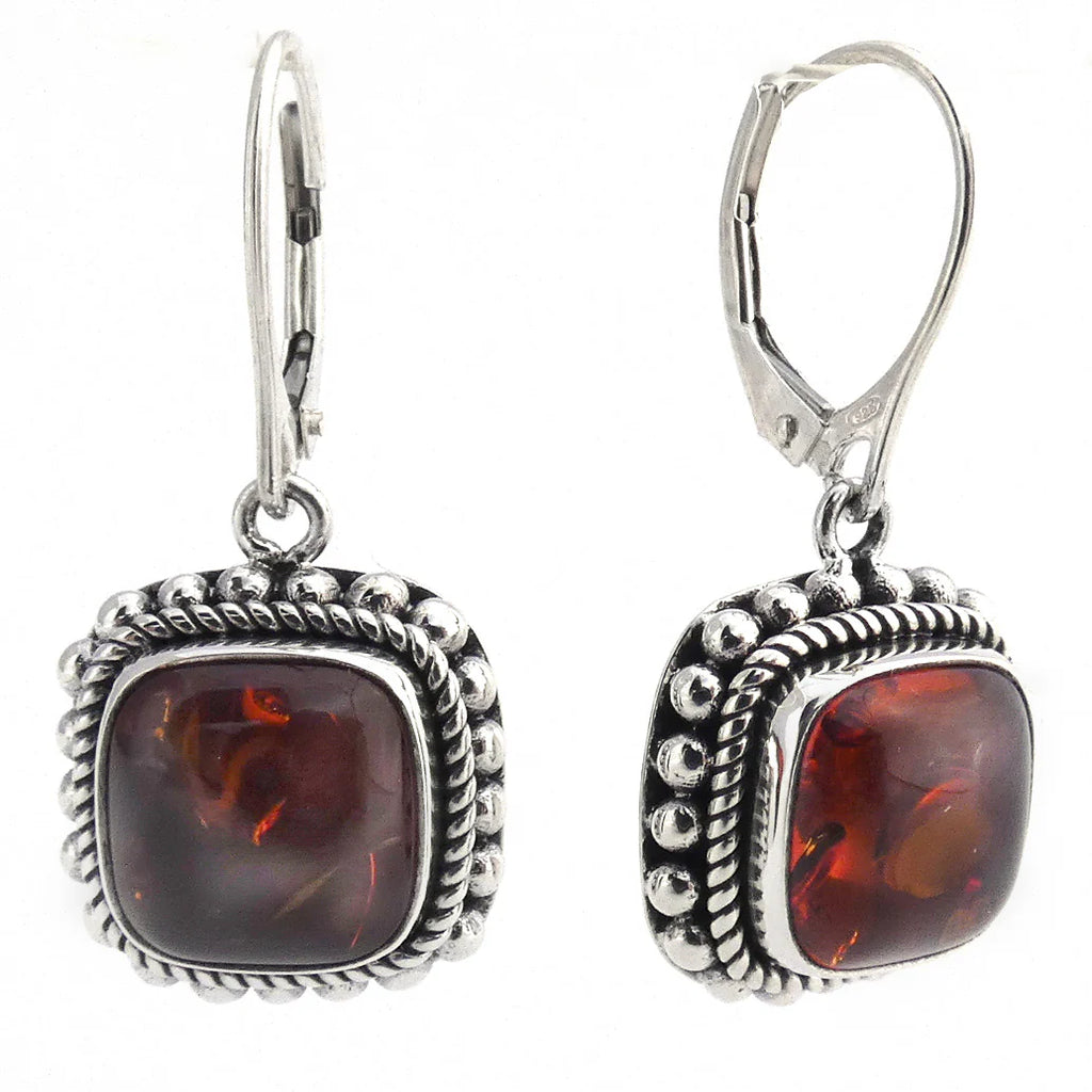 Square Gemstone Dangle Earrings - Sterling Silver