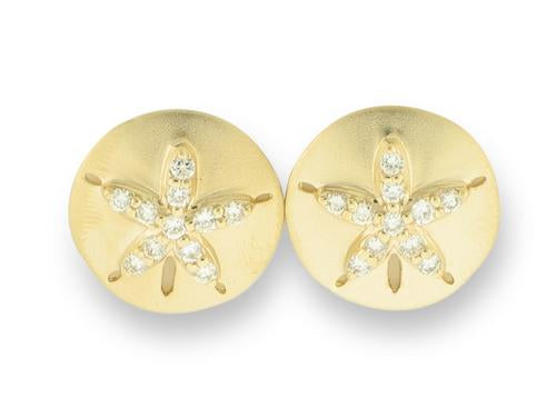 Diamond Sand Dollar Earrings - 14k Yellow Gold