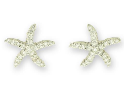 Small Diamond Starfish Earrings - 14k White Gold