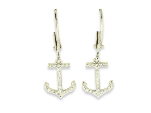 Diamond Anchor Earrings - 14k White Gold