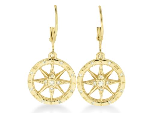 Diamond/Emerald Compass Earrings - 14k Yellow Gold