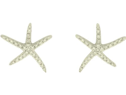 Diamond Starfish Earrings - 14k White Gold