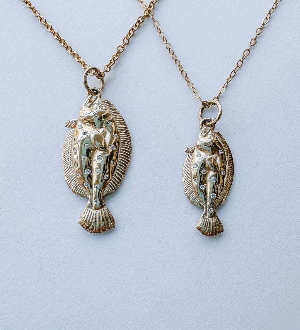 14kt Diamond Flounder Pendant Charm