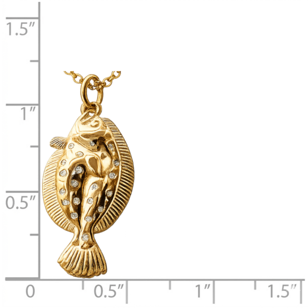 Diamond Flounder Pendant - 14k Yellow Gold