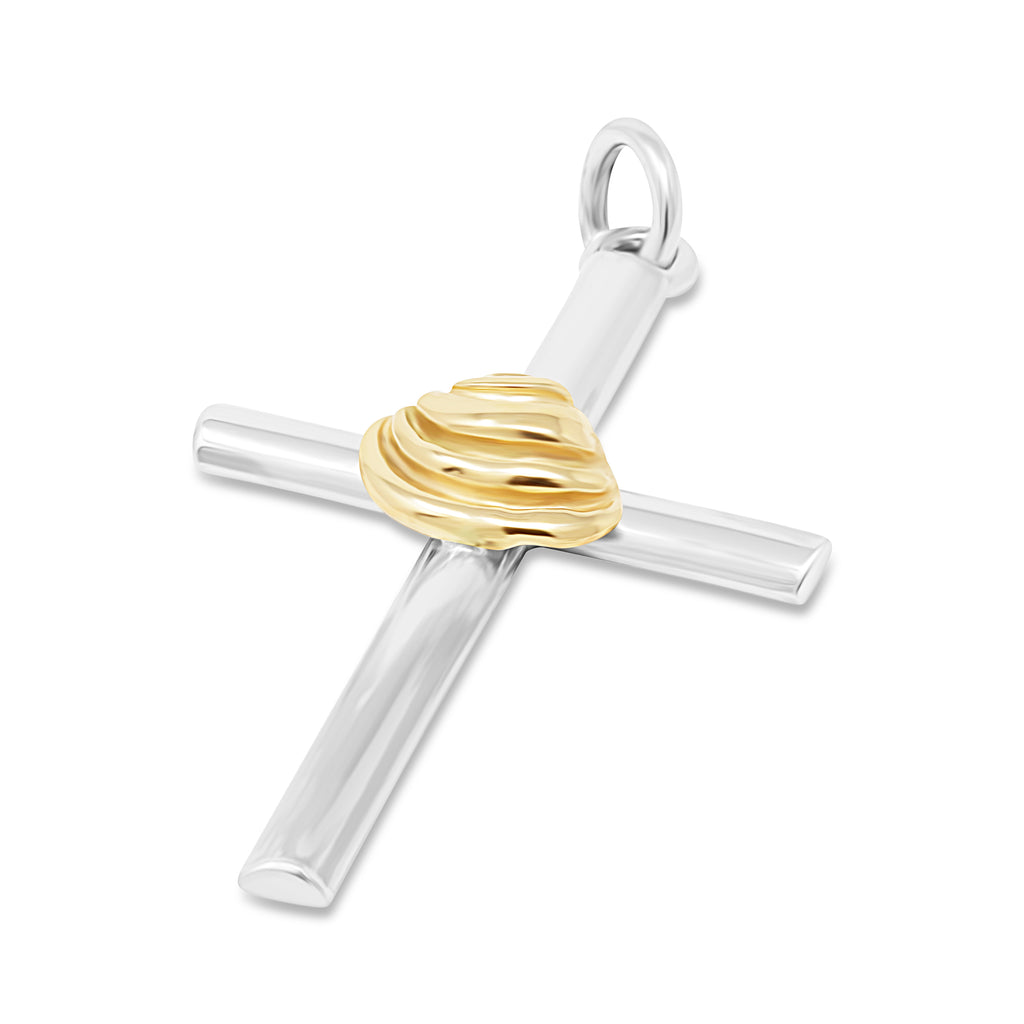 Pawleys Island Shell Cross Necklace - Sterling and 14k