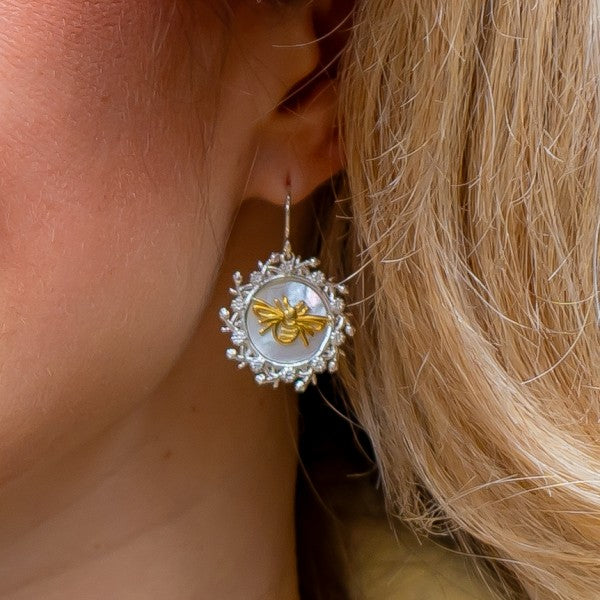 Bee Mother of Pearl Earrings