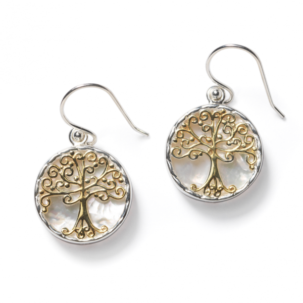 Mother of Pearl Oak Tree Earrings - Two Tone