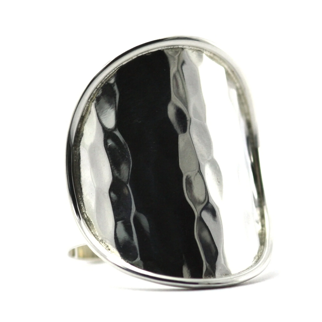Adjustable Ring with Hand Hammered Center - Sterling Silver