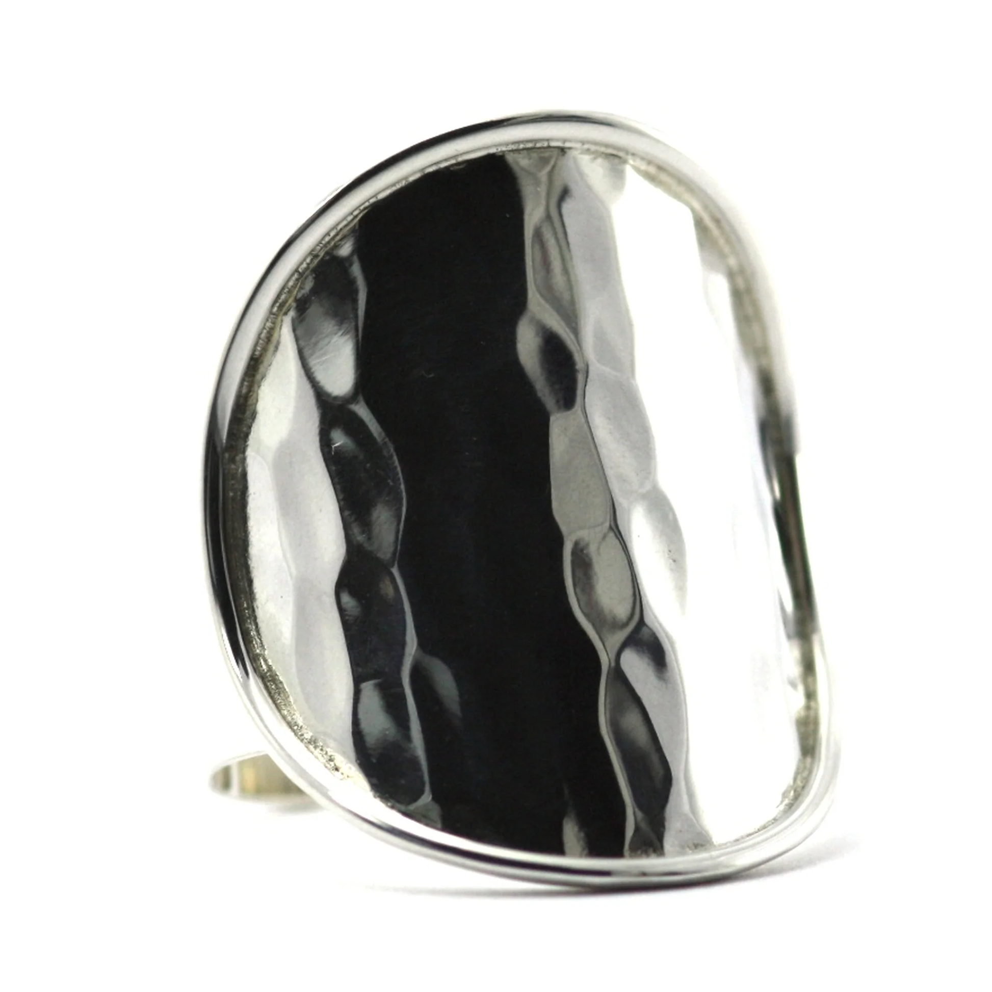 Adjustable Ring with Hand Hammered Center - Sterling Silver